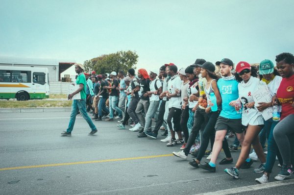 student march to the airport in cape town photo cred - Barry Christianson